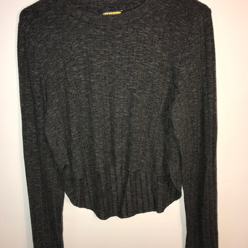 Gray Long Sleeve High Low Crop Top Shirt
